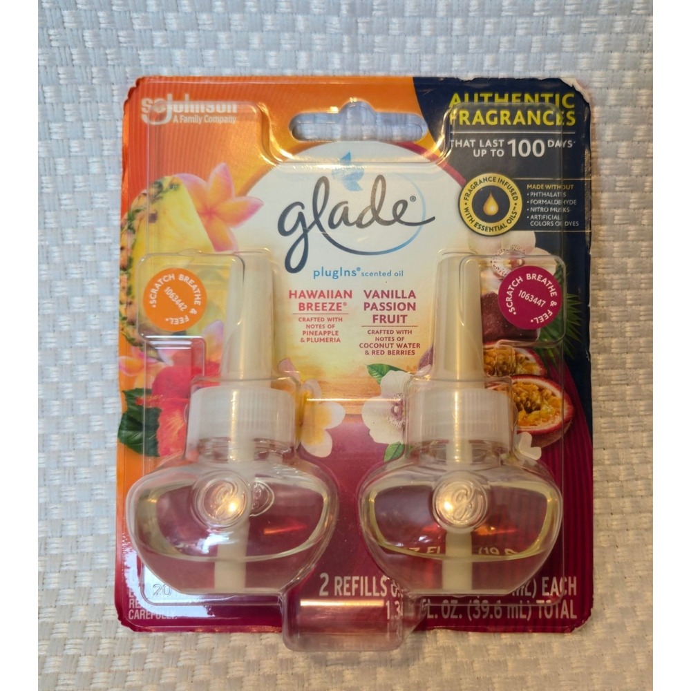 Glade Plugins Scented Oil Refills Hawaiian Breeze Vanilla Passion Fruit 2 Pack